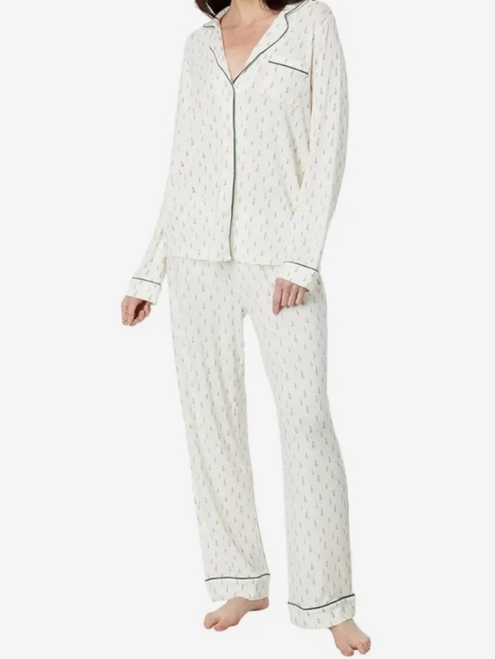Vineyard Vines NWT Cream Green Tiny Trees Pajama set Medium
